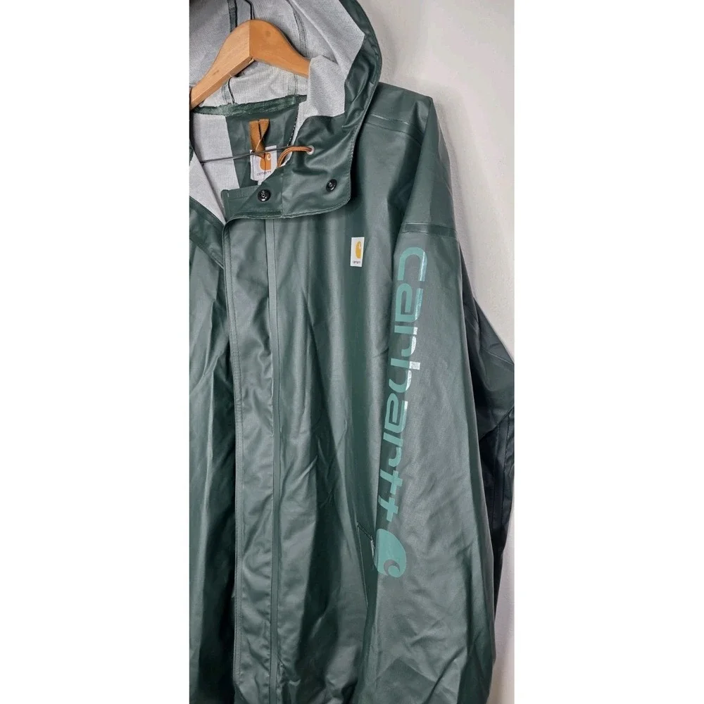 Carhartt Men Midweight Waterproof Rain Storm Coat Hooded XL Tall‎ Green Jacket